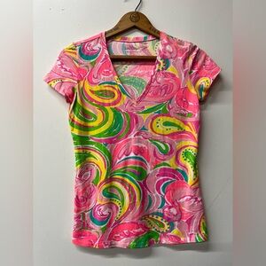 Lilly Pulitzer Michele top "All Nighter" flamingo and paisley